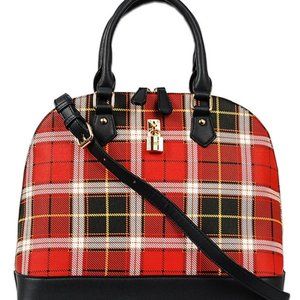 Red Black Buffalo Plaid Check Satchel Bag